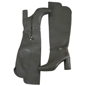 Antonio Melani‎ Grey Leather Over The Knee Mob Wife Boots 6M Chunky Heel Matrix thumbnail 2