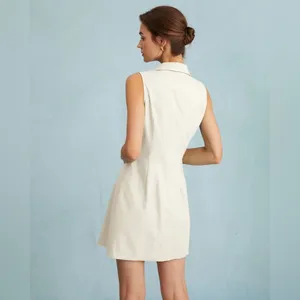 Rihoas Beige Lapel Button-up Sleeveless Mini Dress thumbnail 4