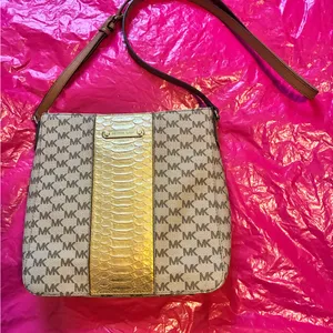 Michael Kors Gold and Brown Crossbody Bag thumbnail 1