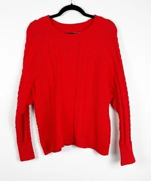 Aerie Cable Knit‎ Crew Neck Sweater Red Sz M thumbnail 1
