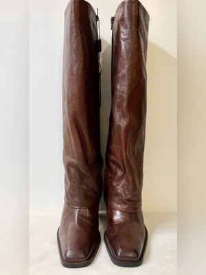 NWT Emauele Crasto Leather Fold Over High Shaft Boots in Brown Size 39 thumbnail 5