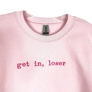 Gildan Get In Loser Medium Sweatshirt Mean Girls Crewneck‎ Pullover Pink Solid Minimal thumbnail 4