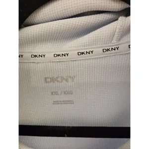 DKNY Waffle Knit Hoodie XXL Womens Light Blue Thermal Pullover Lounge Sweatshirt thumbnail 2