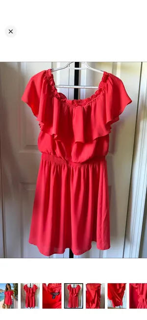 Express orange/Red Off-Shoulder Ruffle dress thumbnail 4