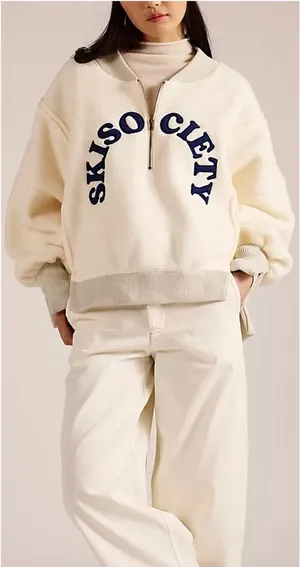 NWT Free People Tricia Fix Ski Society Quarter Zip - ivory white navy - Large thumbnail 1