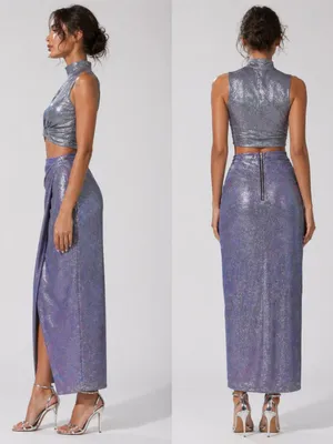 LULUS Chic Brunch Shimmer Sparkle Elegant Sophisticated Shimmer Lilac Midi Skirt thumbnail 3