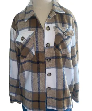 Thick Brown Plaid Flannel Shirt thumbnail 1