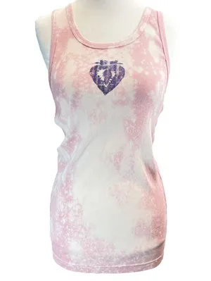 Deal Worthy Womens Tank Top Pink Bleach Tie Dye Heart Graphic Ribbed Knit Medium thumbnail 1