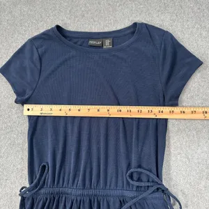 Rachel Zoe Ribbed Knit Blouson Dress Women's XS Navy Blue Side Ties Short Sleeve thumbnail 5