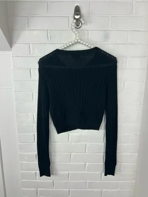 Wild Fable Black Ribbed Knit Cropped Cardigan Sweater Size M thumbnail 8