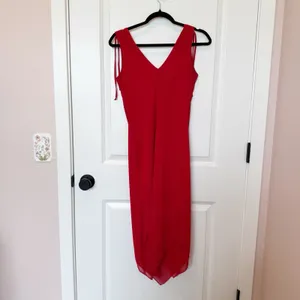 Vintage Wet Seal Y2K Babydoll Midi Dress‎ Medium Red Asymmetric Hem Fairy Vamp thumbnail 7