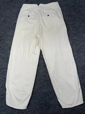 Anthropologie cream-colored, pleated barrel trousers thumbnail 2