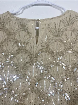 NWT Adrianna Papell Sequin Blouse Top Champagne L thumbnail 6