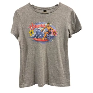 Y2K Hawaii Surf Graphic T-Shirt Gray Surfer Girl Preppy 90s VTG, Size M thumbnail 1