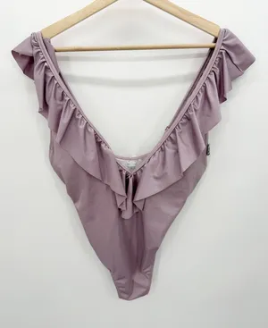Victoria's Secret Womens Purple Ruffle Deep V Bathing Suit Sz M NWT Swimsuit‎ thumbnail 1