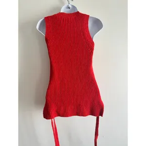 LOFT Sleeveless Knit Tunic‎ Top Red Side Tie Ribbed Sweater Tank XS thumbnail 8