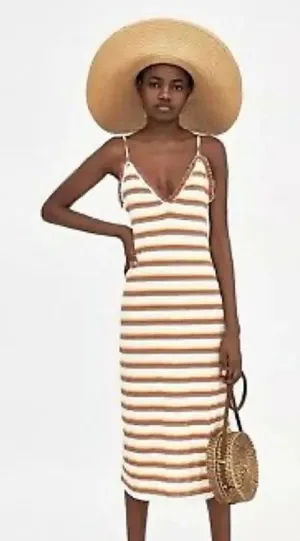 ✨ Zara Ribbed Strappy Mulicoloured V-Neck Long Midi Dress✨ thumbnail 1