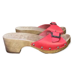 KDB Kelsi Dagger Brooklyn Red-Orange Wood Clogs Size 7 Excellent Condition thumbnail 2