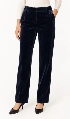 Saks Fifth Avenue Madison Fit Navy Velvet Straight Leg Pants Size 12 Cotton thumbnail 1