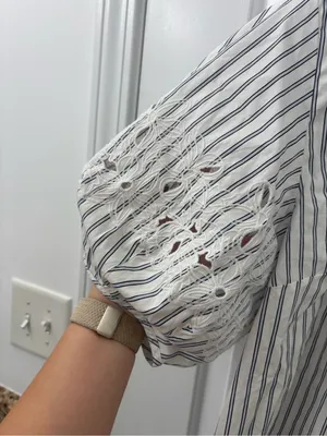 J crew eyelet puff sleeve shirt in striped cotton poplin thumbnail 5