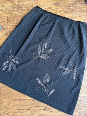 Susan Bristol Black Pinstripe Skirt with Embroidered Leaf Motifs 14 thumbnail 1