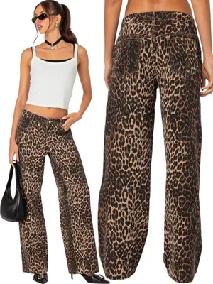 Edikted Leopard Printed Low Rise Baggy Jeans Women's XS Festival Fun Bold Trendy thumbnail 2