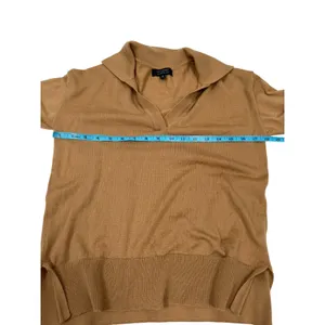 Banana Republic 100%‎ Wool Sweater Women Small Tan Collared V Neck Lightweight thumbnail 7