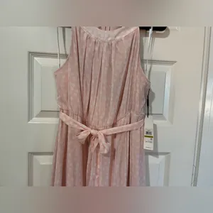 Calvin Klein Light Pink Polka Dot Chiffon Flowy Halter Dress Sz 14 NWT thumbnail 3