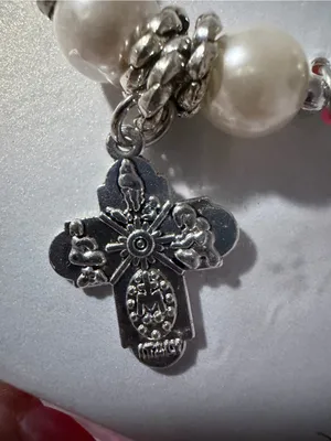Saint Everything Pearl & Silver Cross Charm Bracelet thumbnail 7