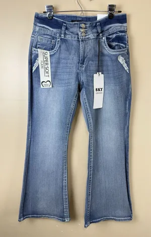 NWT SKY Flare Jeans Women Size 13 Super Soft Angel Wings Red Heart Rhinestone thumbnail 1