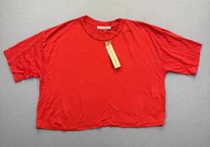 Reformation Jeans Womens‎ XS Red Tencel Lyocell Cropped Boxy T-Shirt Made in USA thumbnail 1