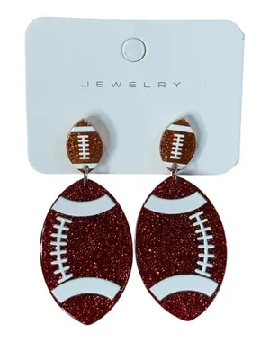 Football Drop Earrings Womens OS Red Glitter‎ Game Day Sports Jewelry Sparkle thumbnail 1