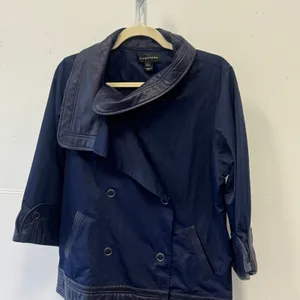 Bagatelle Navy Blue Leather Trim Double Breasted Jacket Style Women's Large‎ thumbnail 4