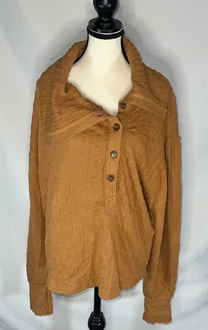 We The Free Now Drop Off Center Burnt Orange Copper Chunky Knit Sz Lg Oversized thumbnail 1