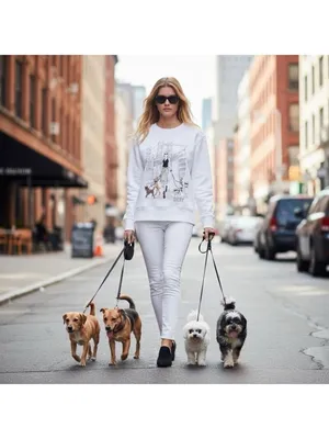 DKNY Dogs & The City Novelty Graphic cotton fleece sweatshirt Grunge White Sz L thumbnail 2