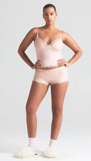skims cotton lace triangle cami and boxer set thumbnail 1