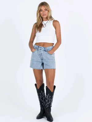 Princess Polly Xena Asymmetrical Denim Shorts Size 2 thumbnail 3