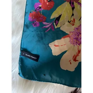 Ellen Tracy Teal Floral Silk Scarf thumbnail 7