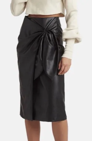 Choosy Skirt SZ Extra Large NWT Black Faux Leather Wrap Midi Bow Tie Waist Vegan thumbnail 1
