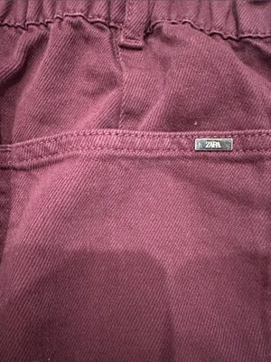 Zara Burgundy Wine Paperbag Elastic Waist Pants Sz 6 thumbnail 7