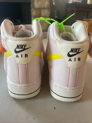 Nike Kids High-Top Sneakers in White with Yellow Swoosh and Neon Accents thumbnail 5