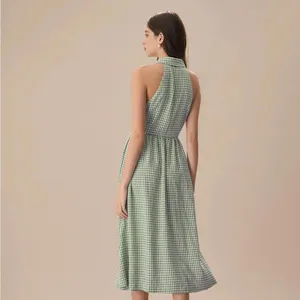 RIHOAS The Green Lapel Plaid Sleeveless Shirt Midi Dress XS thumbnail 3