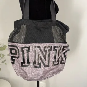 PINK Victoria’s Secret Nylon/Mesh Duffle Bag Gray/Black‎ thumbnail 2