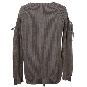 Umgee Chunky Knit‎ Sweater Women's Medium Mineral Wash Lace-Up Shoulder Grunge thumbnail 5