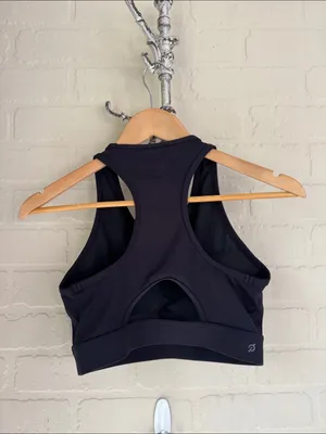 Peloton Black Crop Sports Bra with Multicolor Stripe Logo medium thumbnail 3