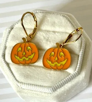 Halloween Pumpkin Earrings (402) 🎃 Orange thumbnail 1