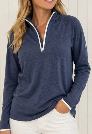 Peter Millar Navy Quarter-Zip Pullover White Trim Performance Top Size L NWT thumbnail 1