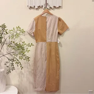 Lost + Wander LA Crème Color Block Cottage Linen Midi Dress Cream Sand OS NWT thumbnail 6