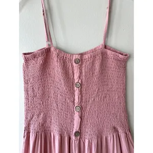 Jumpsuit Sz‎ L Smocked Stretch Pink Pull On Wide Leg High Rise Tank Cisono thumbnail 7