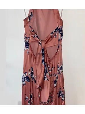 Charlotte Russe Coral Pink Floral Halter Maxi Dress with Navy Accents thumbnail 8